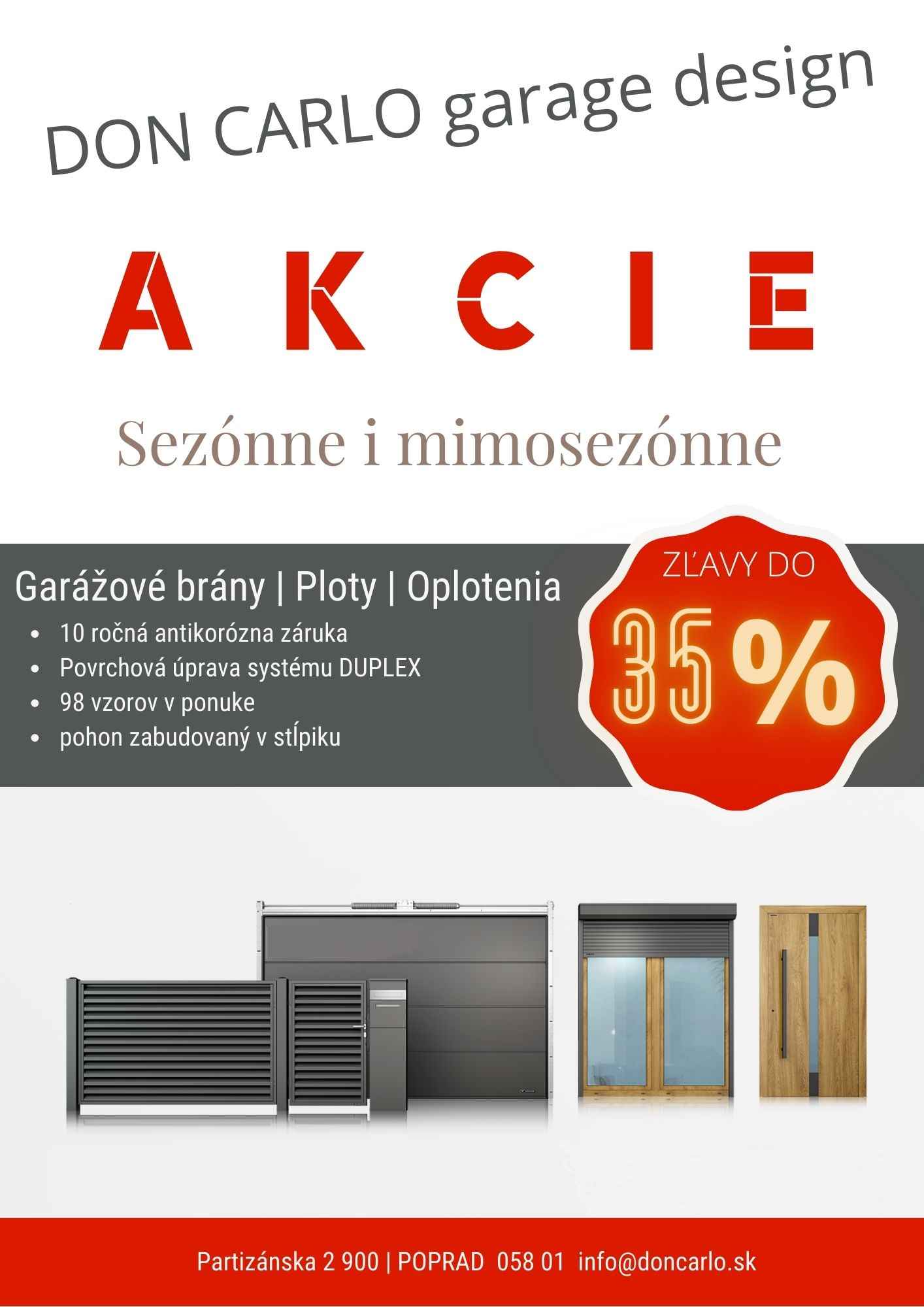 Aktuálne akcie | garážové brány, oplotenia - ploty. <strong>WIŚNIOWSKI POPRAD</strong> | ponúka naším ctením klientom veľmi atraktívne cenovo zvýhodnené varianty ako typizovaných garážových brán, tak atraktívnych, bezúdržbových plotov s 10 ročnou antikoróznou zárukou, tak samonosných posuvných brán so zabudovaným pohonom v stĺpiku, či oplotení, dverí, pohonov, diaľkových ovládaní, GSM modulov atď - renomovaných značiek ako fy WIŚNIOWSKI, SOMFY, BFT, GfA... Neváhajte nás navštíviť u nás v office či kontaktujte na ktoromkoľvek z kontaktov.| <strong>Kliknutím zväčši </strong>